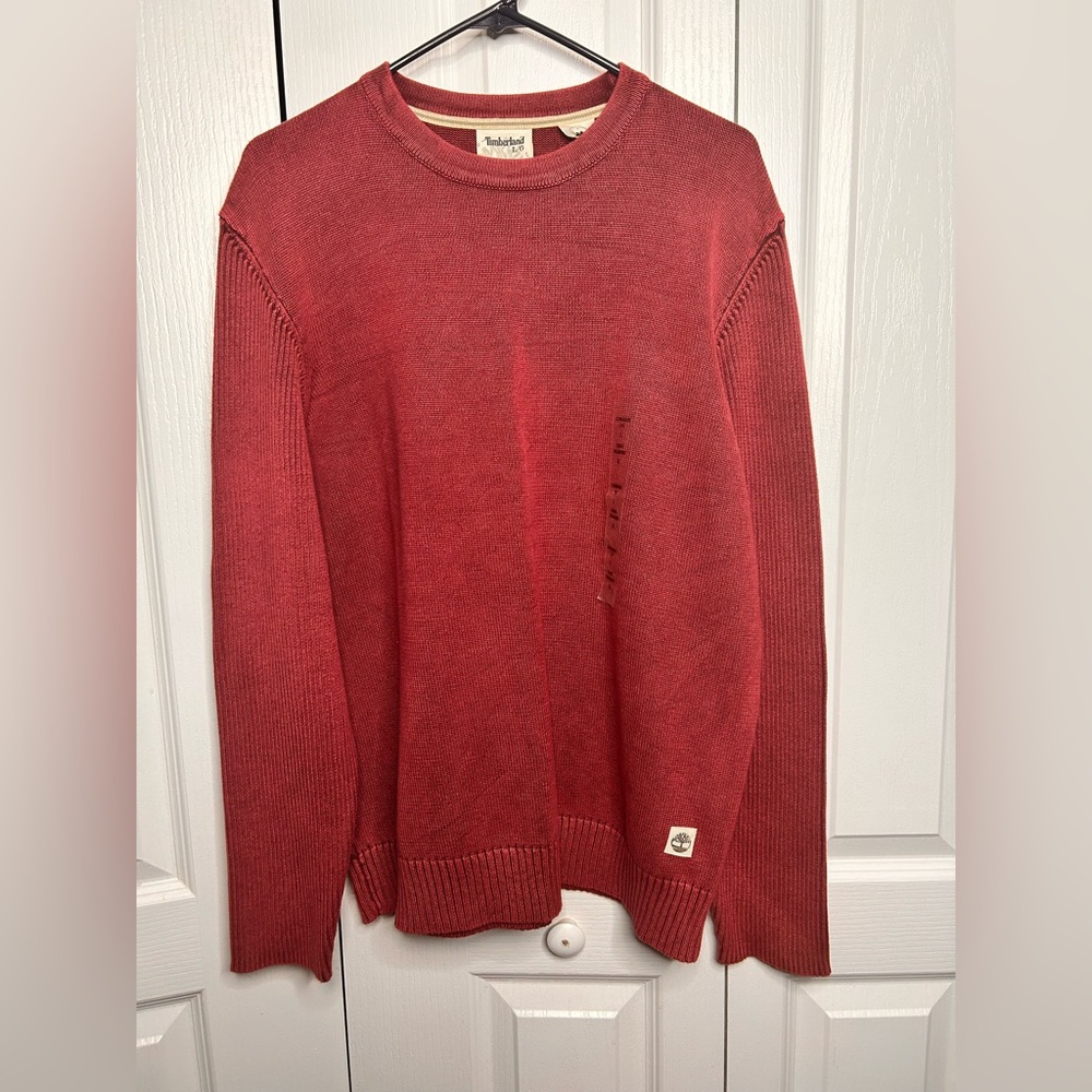 Timberland Sweater‎ Mens L Red Garment Dye Chunky Knit Heavy Cotton Pullover NWT